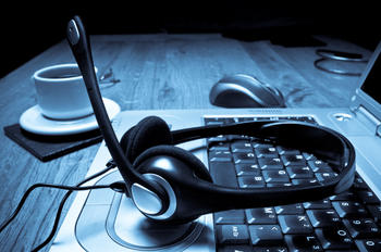 New age home working concept, toned blue to show their is no escape from work now.